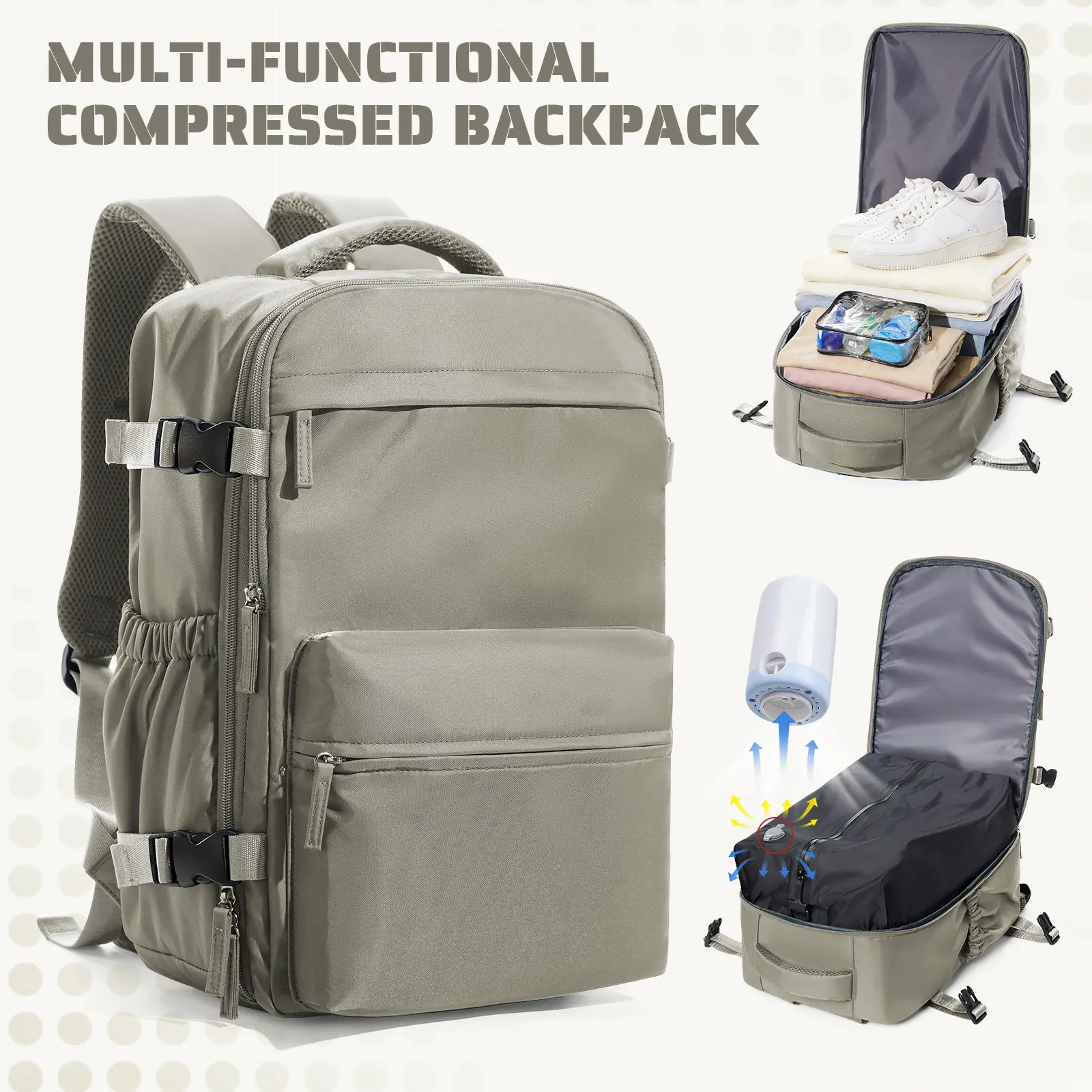 Coowoz Unisex Vacuum Travel Backpack with Pump & Zip - Portable Lightweight Airport Backpack, Durable Airline Approved Carry-On Rucksack for Adults' Outdoor Hiking