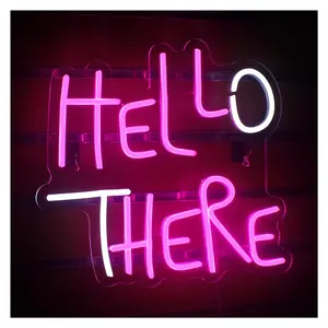 Sign Illuminated "Hello There" Neon Sign USB Powered Lights Aesthetic Wall Decoration Room Shop Party Bar Multipurpose 34cmх32cm