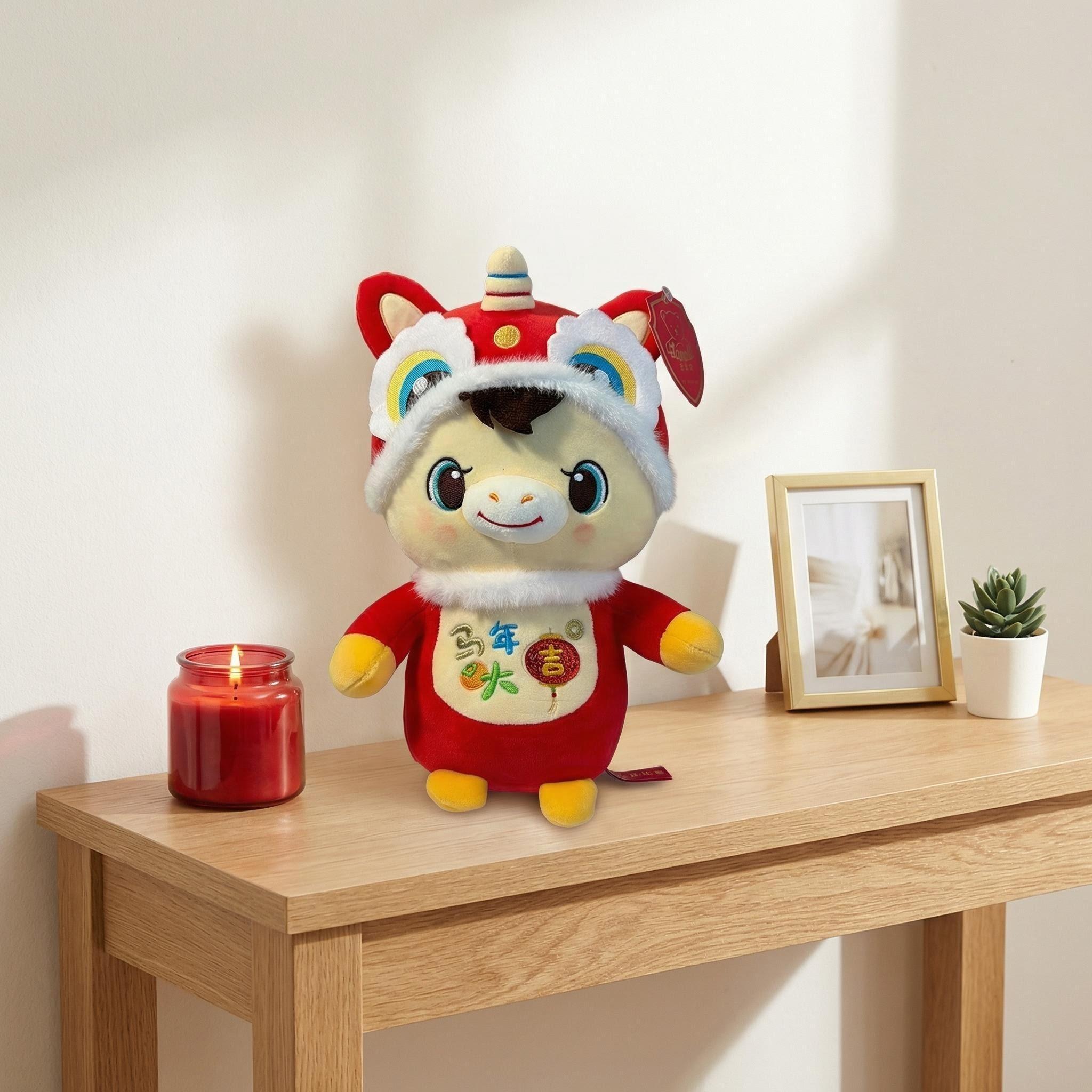 Lucky Horse Lion Dance Plush Toy, Perfect for Birthday/Housewarming/Wedding Gifts, Cute Stuffed Animal for Daily Home Decor, Desktop Ornament, Holiday Festival Decoration, Ideal Present for Family & Friends, Kids Room Decor