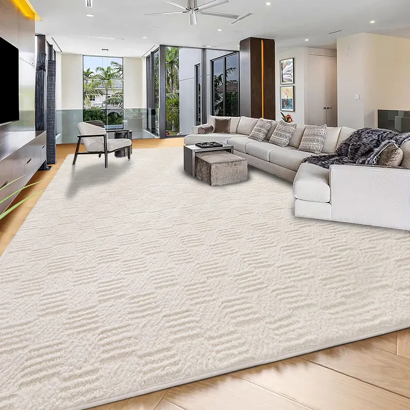 Textured Area Rug, Ultra Soft Plush Carpet for Living Room Bedroom, Stain Resistant Non Slip Machine Washable Floor Mat for Home Office, Pet Friendly