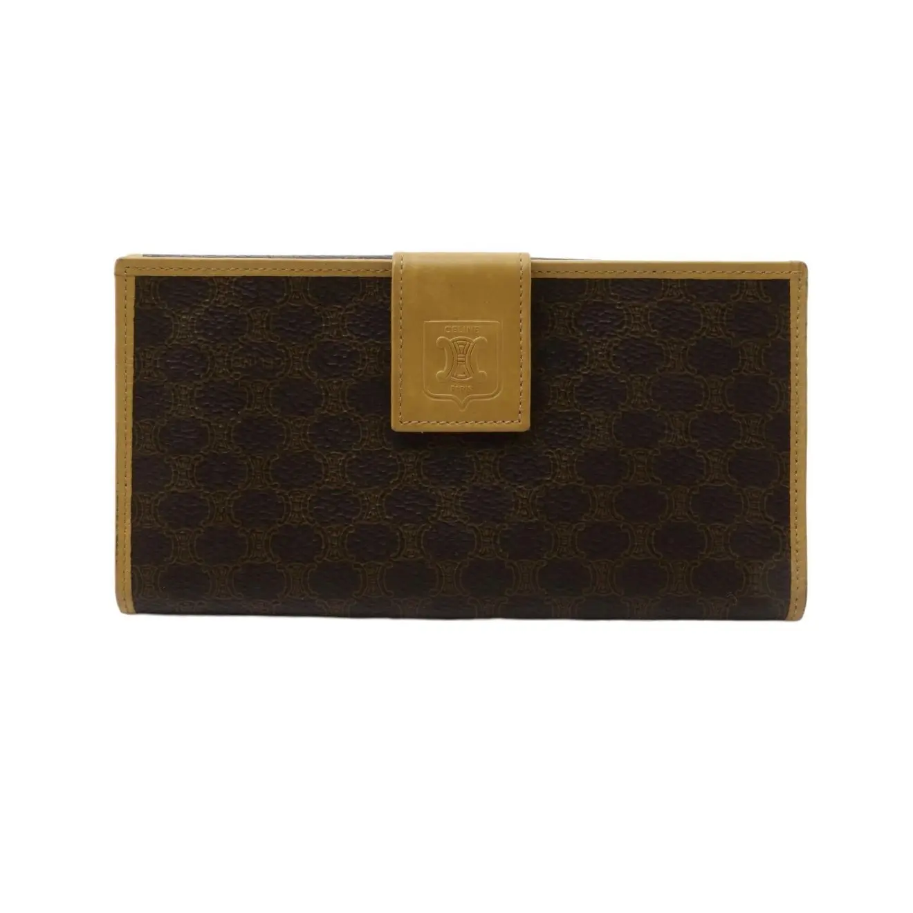 Pre-owned Celine Coated Canvas Small Leather Goods Macadam Long Bifold Wallet.