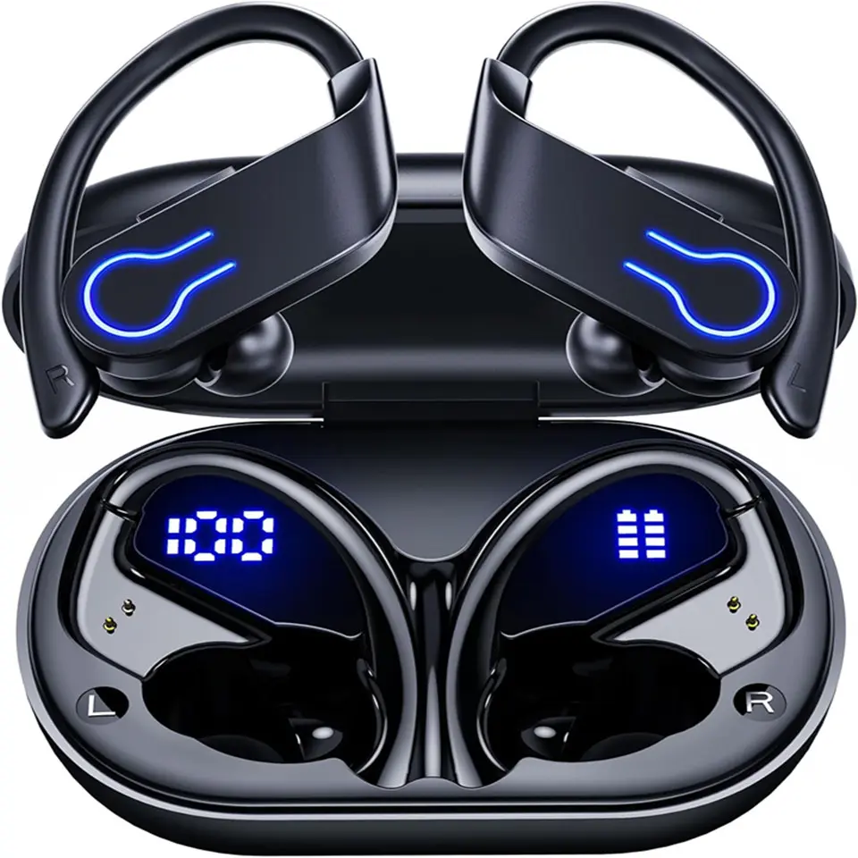 Wireless Bluetooth Earbuds 120H Playtime Bluetooth 5.3 Ear Buds for Sports, Hi-fi Stereo Earphones with LED Display Charging Case, Headphones for Running/Workout Audio Bluetooth，Open Ear Bluetooth