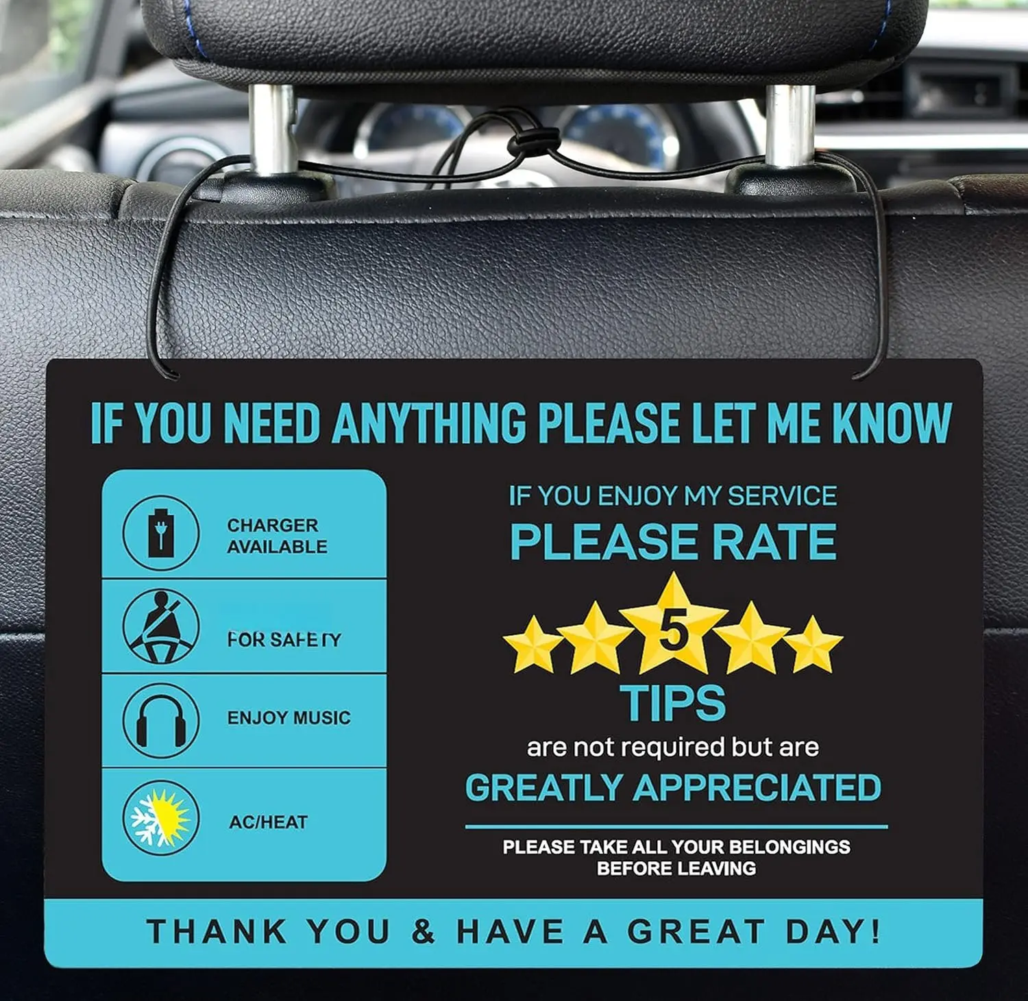 2-Pack Tips Rating Appreciated Rideshare Accessories Sign for  Taxi - Rate Me Tip No  for 5  Rides for Ride-share