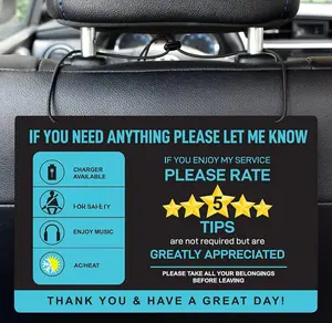 2-Pack Tips Rating Appreciated Rideshare Accessories Sign for  Taxi - Rate Me Tip No  for 5  Rides for Ride-share