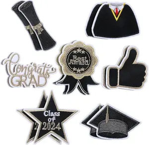 14 Pcs Class of 2025 Graduation Iron on Patch Congrats Grad Embroidered Iron on Patches for Hat Clothes Pants Knee Dress Jeans DIY Backpack Shoes
