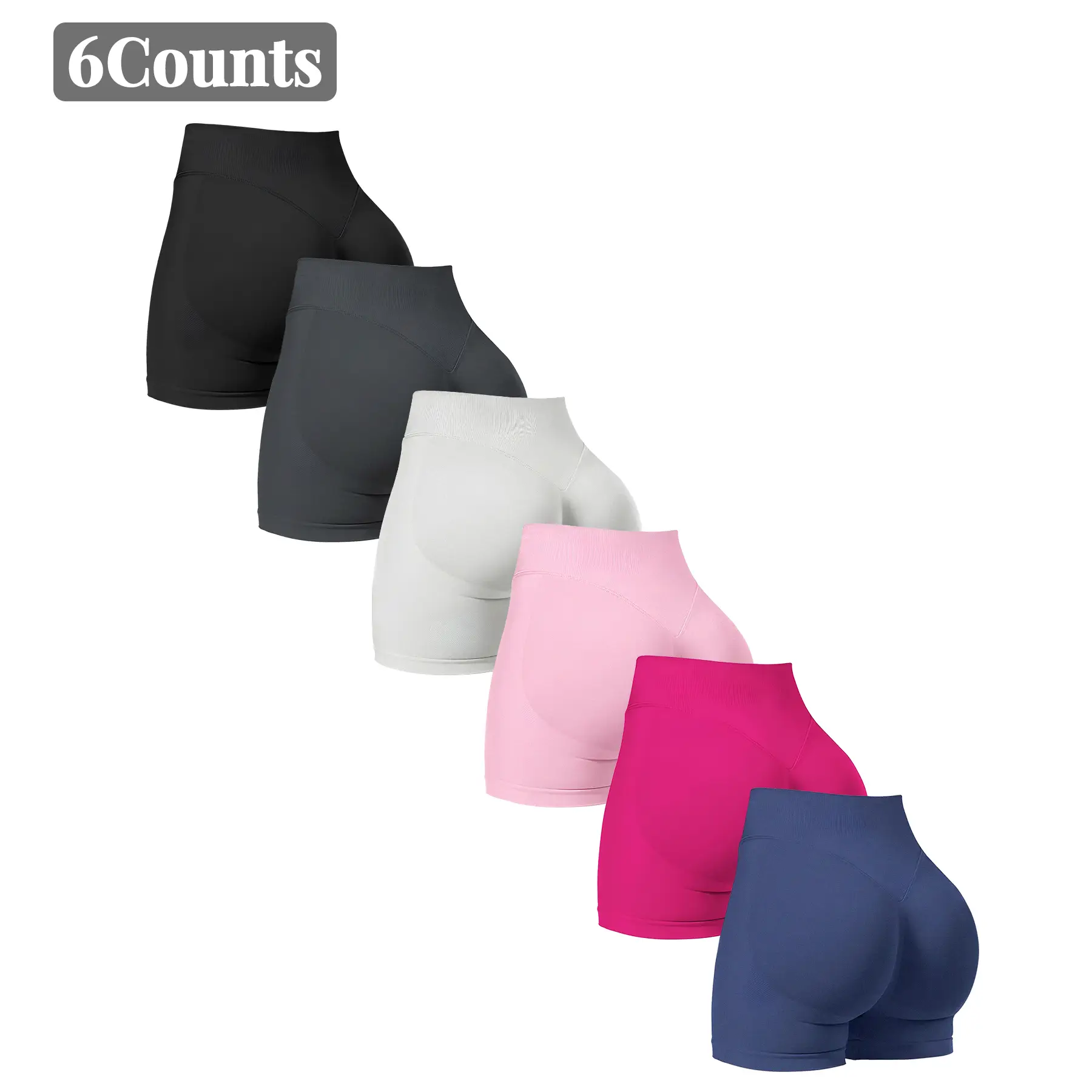 6Counts Women's High Waisted Sports Shorts Seamless Cycling Running Yoga Gymclothes Comfortable Breathable Workout Clothes for Indoor Outdoor Wear Wor