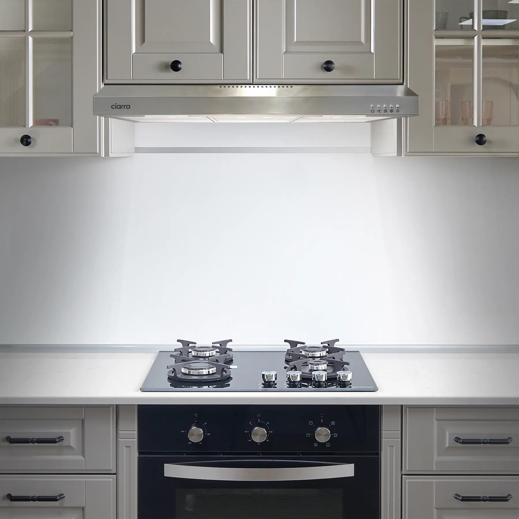 CIARRA 30-Inch Slim Under-Cabinet Stainless Steel Range Hood, Kitchen Appliances, Quiet Convertible Exhaust Fan for Ductless/Ducted Venting