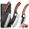 Huusk 3-Piece Thick Kitchen Knife Set - Hand-Forged High Carbon Steel Durable Rustproof Butcher Knives with Rosewood Ergonomic Design Handles for Meat Cutting, Home Cooking - Professional Gift Idea for Chefs