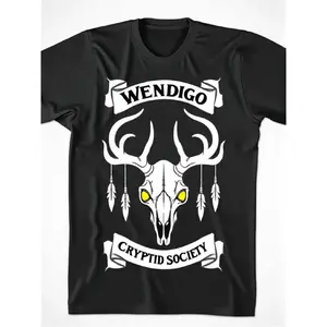 Wendigo Cryptid Society Men'S 100% T-Shirt - Relaxed Fit Cryptid Graphic Print with Wendigo Creature Design, Short Sleeve Round Neck Casual & Outdoor Tee for Cryptozoology Fans, Machine Washable All-Season Comfort, Mythical Creature Apparel