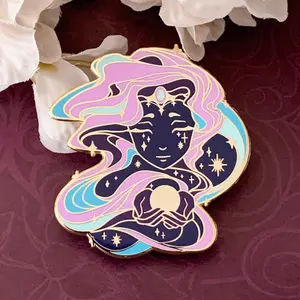 B GRADE - Gold Celestial Garden Sun Goddess Hard Enamel Pin - Magical Galaxy Theme Enamel Pin - Goddess Enamel Pin - Keely Studios