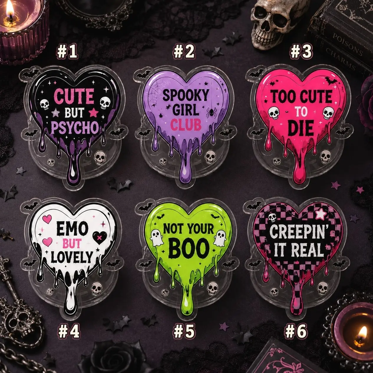 Cute Gothic Heart Phone Grip Set, Spooky Cute Magnetic Phone Holder, Coquette Goth Stand, Dark Aesthetic Gift, Holiday Gift Halloween