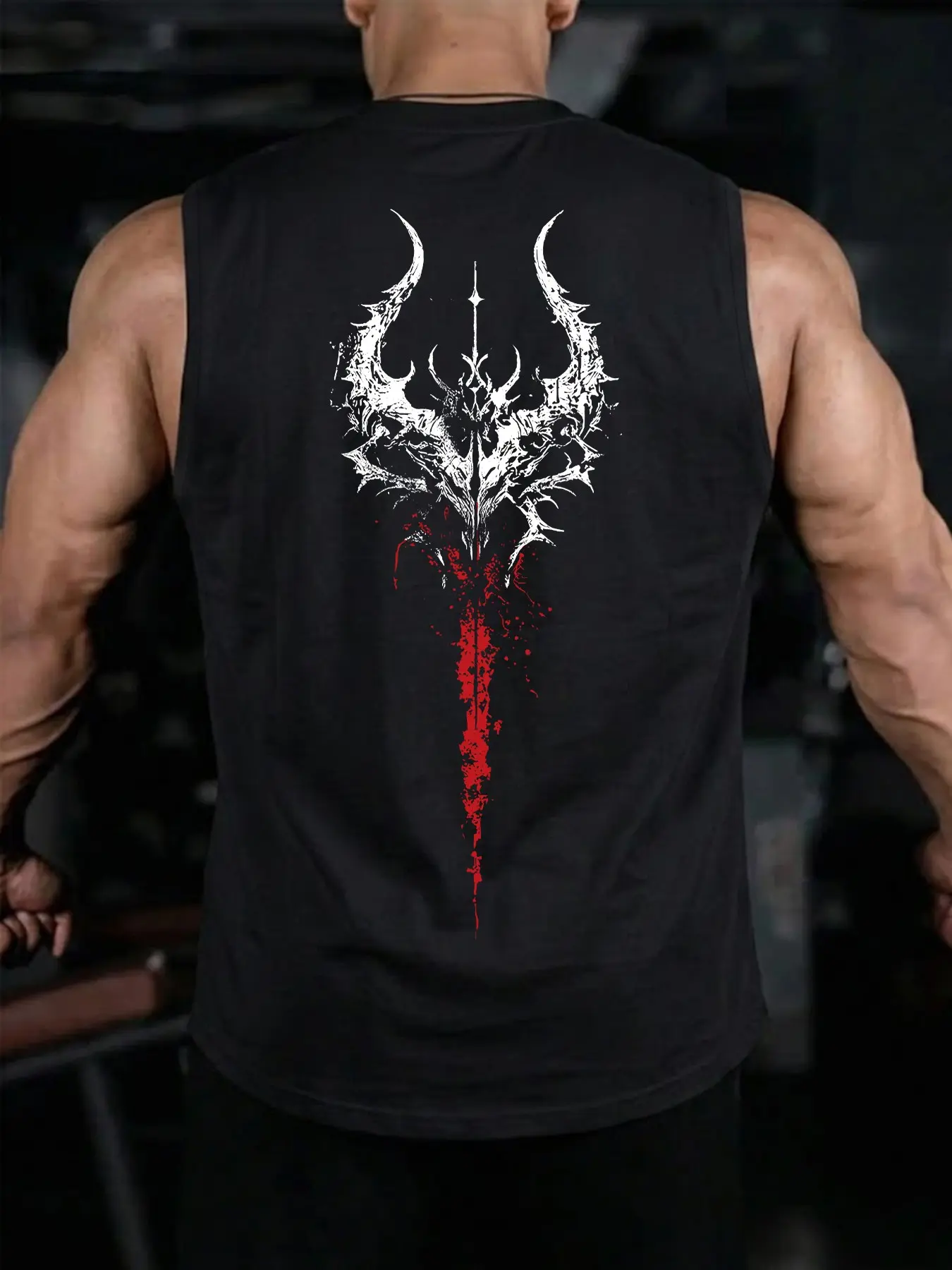 Men's Gothic Demon Skull Graphic Gym Tank Top Sports Vests - Fitness Workout Vest Quick Dry Breathable Loose Fit Sleeveless Vest for Bodybuilding, Strength Training & Dark Aesthetic Workouts