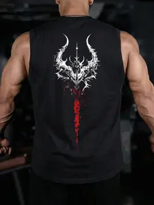Men's Gothic Demon Skull Graphic Gym Tank Top - Quick Dry Breathable Loose Fit Sleeveless Vest for Bodybuilding, Strength Training & Dark Aesthetic Workouts