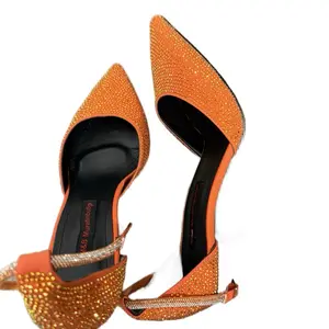 Heal Shoes Orange Color White Glitter Heels with Black Strap, Open Design for Casual Closed