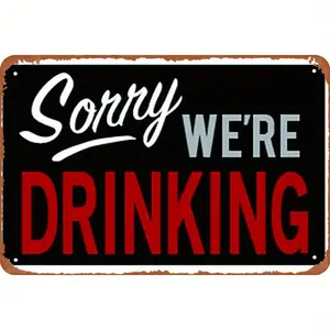 Funny Drinking Party Decoration - Vintage-Style Metal Tin Look Wall Sign with White & Red Lettering - Heavy-Duty Plaque for Home Bar,, for Cave, Party Decor - No Electricity Needed