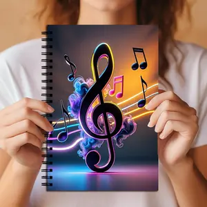 Treble Clef Music Notes Spiral Notebook, Neon Aesthetic with Colorful Smoke and Light Streaks, Hardcover Journal for Songwriters