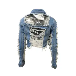 Women'sRippedRawHemButtonFrontCropDenimJacket,Fashion?Tops,CasualPocketLongSleeveCollaredOuterwearforDailyOutdoorWear,LadiesClothesforFall&Winter,DowntownGirlClothes,?CoatWomenswearBasicLightWashMinimalistShort