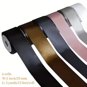 6 Pack Polyester Satin Ribbon 1 Inch, Multiple Colors, Perfect for Weddings, Bouquets, Packaging, Hair Accessories, 30 Yards Festival Party Decorations, Gift Wrapping Supplies