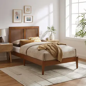 Modway Sirocco Rattan and Wood Twin Platform Bed in Walnut