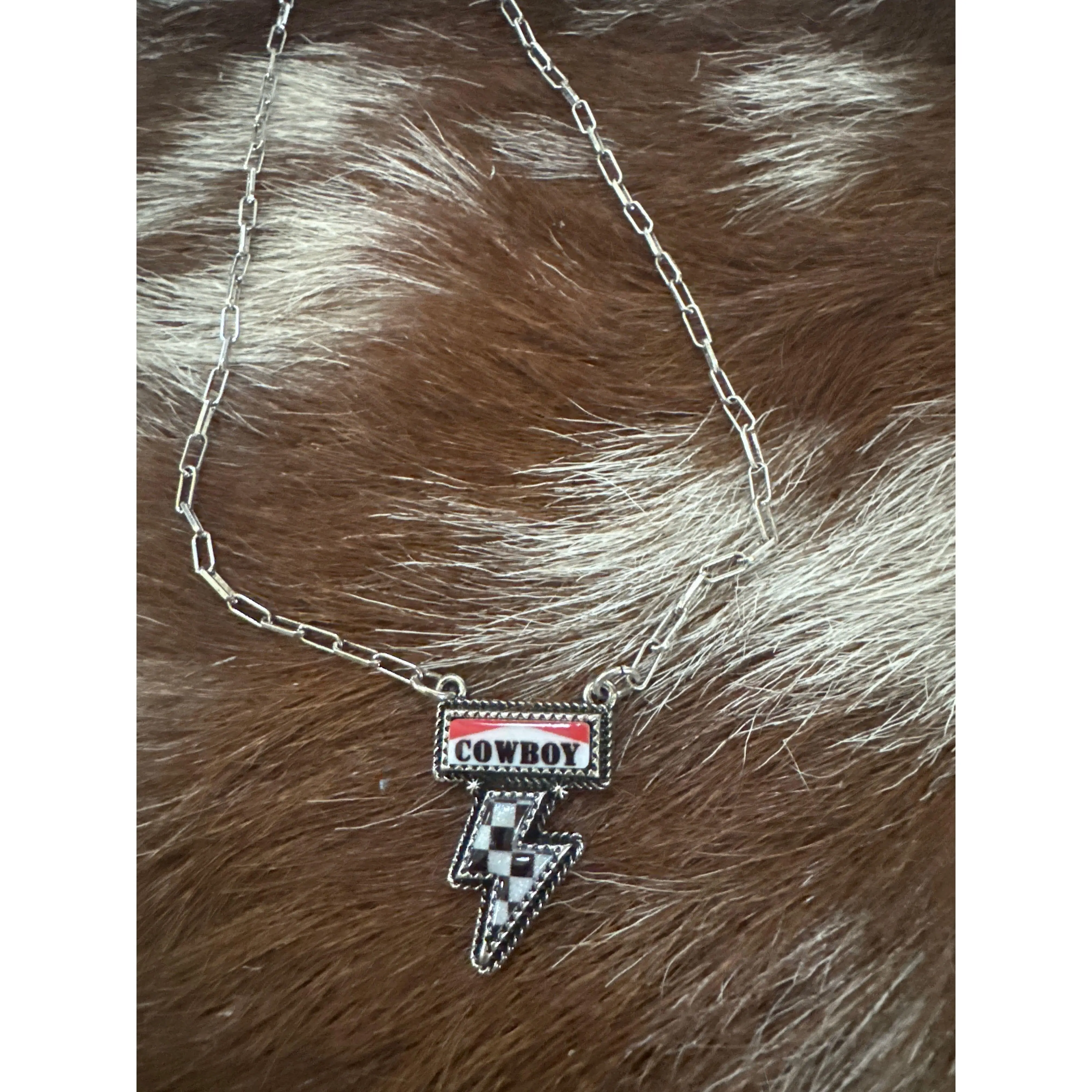 Dainty Cowboy Checker Bolt Necklace