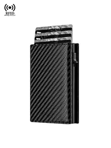 Men's Carbon Fiber Aluminum Bifold Wallet Magsafe RFID Blocking Automatic Pop-Up Cardholdr, Magnetic Smart Wallet Metal Case Coin Purse, Business Money Purse，Wallets for Men