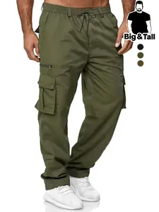 Large Size Men's Work Pants, Multi-Pocket Design, Solid Color, Ideal for Beach, Vacation, Commute, Fitness, Outdoor Activities