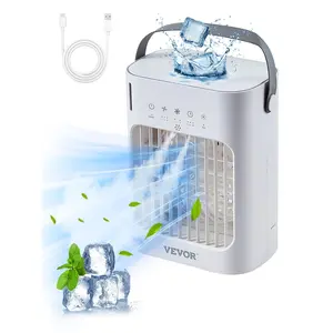 VEVOR Portable Air Conditioner, 4-in-1 Evaporative Air Cooler, 3-Speed Mini Air Conditioner with 0-7H Smart Timer, 700ml Water Tank, 7-Color Light, Personal Mini Desk AC Fan for Bedroom Office RoomSummervibes
