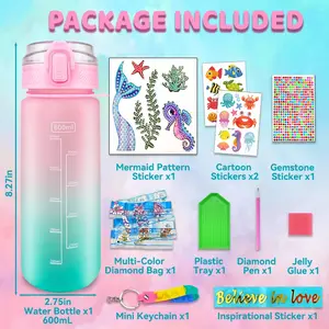 600ml Girls Boys Water Bottle DIY Diamond Sticker Decorate Kits Water Bottle Diamond Painting Crafts Portable Leakproof Drinking Bottle Birthday Christmas Gifts