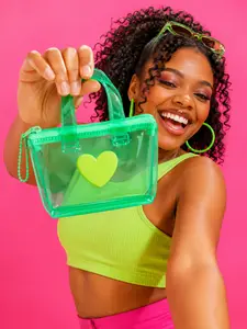 Fashion Clear Jelly Purse for Girls Women, Heart Shape Waterproof Mini Tote Bag with Zipper, Cute Portable Storage Pouch for Lipstick Earphones Coins Cosmetics, Sweet Birthday Holiday Gift for Mom Wife Girlfriend Daughter