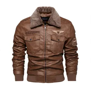 Men's Leather Jacket Men's Autumn Winter Turn-down Collar Fleece Lined Trendy Plus Size Motorcycle PU Leather Jacket Men's Clothing