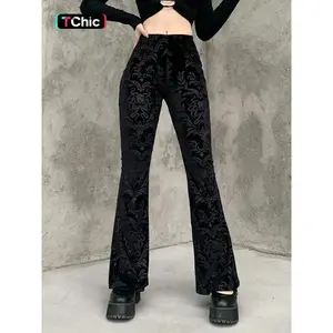 Women’s ethnic-patterned elastic-waist flared (bell-bottom) pants; comfortable women’s clothing; autumn clothing; autumn casual comfortable flared/bell-bottom velvet pants; women’s pants; women’s everyday wear; GARMENTARY