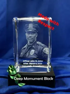 Custom 3D Crystal Engraved Memorial Cube for Fallen Police Officers