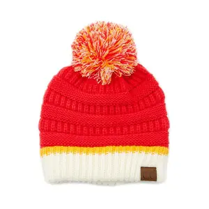 KC Chiefs Football C.C Team Color Ribbed Beanie with Pom Winter Hat Kansas City