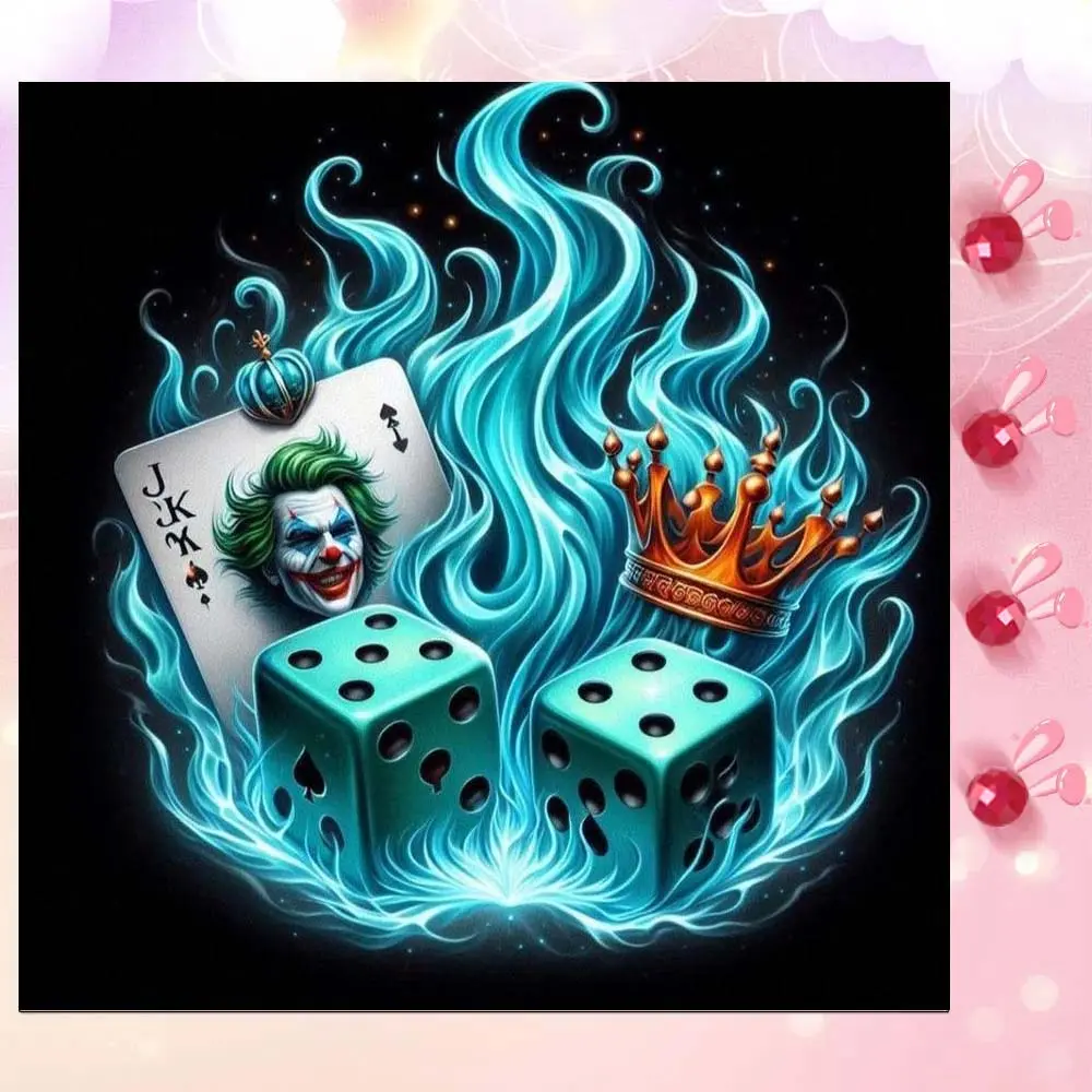 5D DIY Full Drill Round Diamond Painting - Diamond Art Kit Fire, Dice, Crown Mosaic, Canvas - DIY Decorative Painting, Home Wall Decor, Suitable for Halloween and Christmas, Birthday and Anniversary Gifts