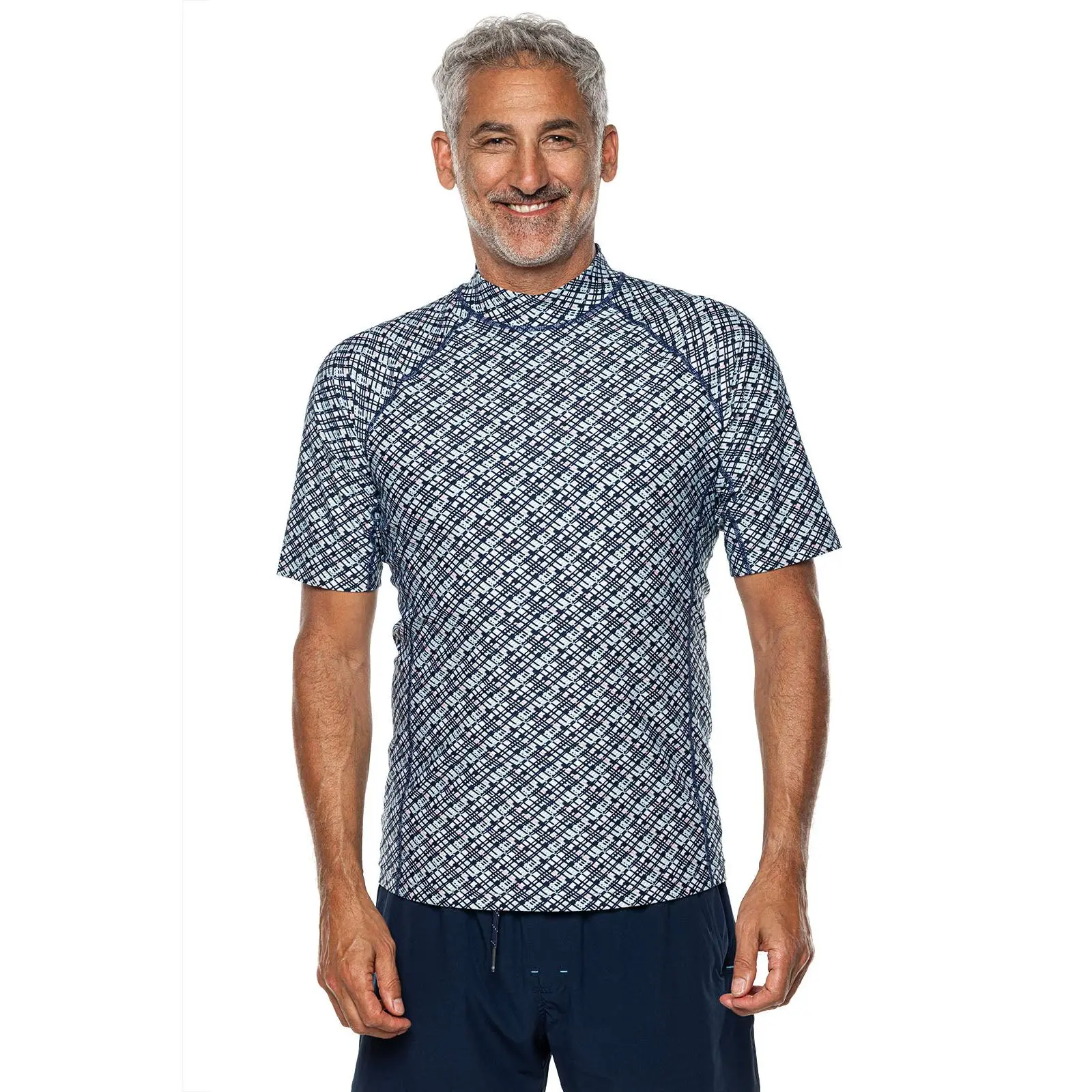 Tulum | Men's Short Sleeve Surf Rash Guard | Navy Gulf Stream Stripe