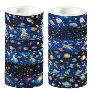 12-Roll Navy Blue Decor Tape Set - Easily Enhance Invitations, Backdrops, Gifts with Cosmic Theme for an Immersive Birthday Party Experience