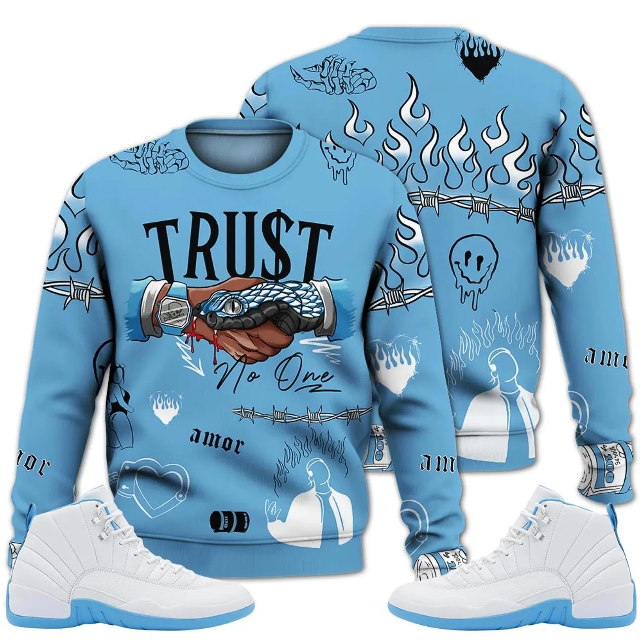 2025 Retro Melo 12s Sweatshirt, 12 Melo Outfit Fabric Fleece Trust No One Streetwear Unisex Sneaker Color Match Shirt Menswear Hoodie Casual Graphic