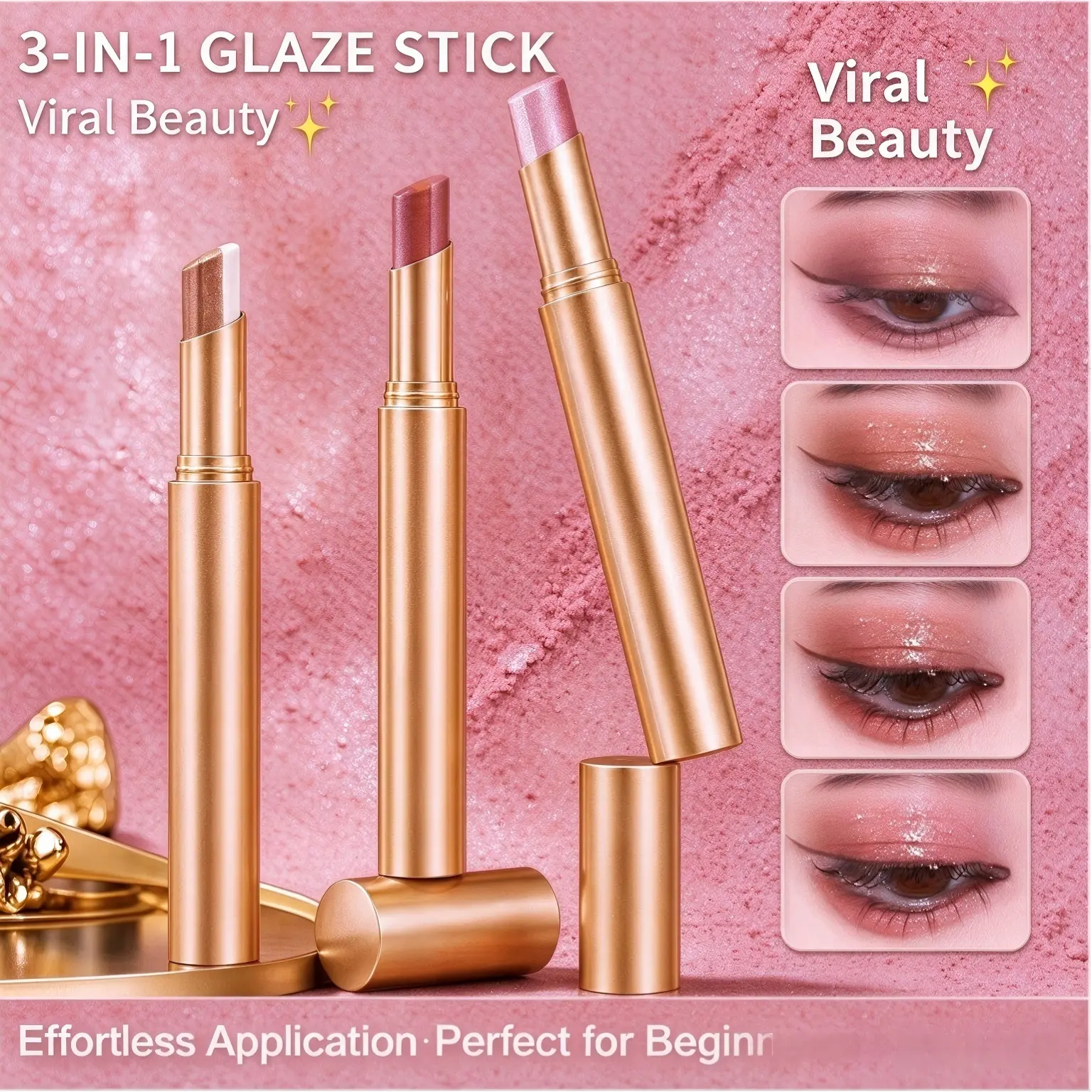 Buy 1 Get 3 Free, 4PCS 3-Color Gradient Cream Eyeshadow Stick, Shimmer Eye Makeup, Waterproof & Smudge-Proof, Blendable & Buildable Portable Shadow for Day & Night Makeup