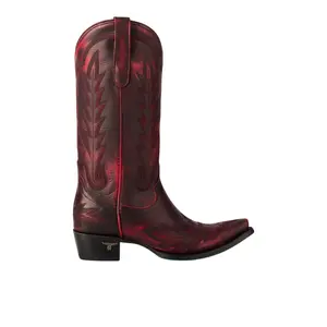 Lane Womens Lexington Embroidered Snip Toe Casual Boots Mid Calf Low Heel 1-2" - Red