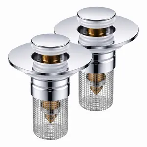 2pcs Bathroom Sink Drain Strainer & Pop-Up Drain Filter with Removable Stainless Steel Filter Basket Hair Catcher, US Bathroom Sink Stopper Replacement, Home Cleaning Supplies for Parents