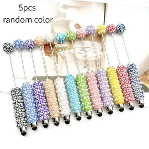 5pcs DIY Touch Screen Pearl Full Diamond Bead Pen Exquisite Design Bead Ball Pen Handmade Diamond Set Gift Pen Beaded Pen