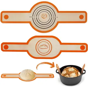 Bread Sling Oval and Round - Non-Stick & Easy Clean  Oval Bread Baking Mat for dutch oven. With Long Handles Sourdough Bread Baking mat tools supplier Liner (Orange)