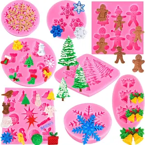 Christmas Silicone Molds Snowflake Molds Mini Xmas Fondant Chocolate Candy Cake Moulds Christmas Snowman Tree Snowflake Holly Leaves Santa Claus Baking Moulds for New Year Party Cake Decor