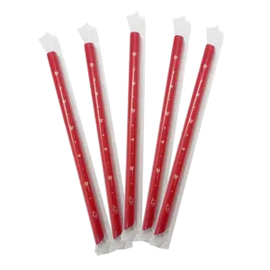 CCF Individually Wrapped PP Plastic Jumbo Drink Straws - Red L9" 12MM Boba Straw - 2000 Pieces/Case