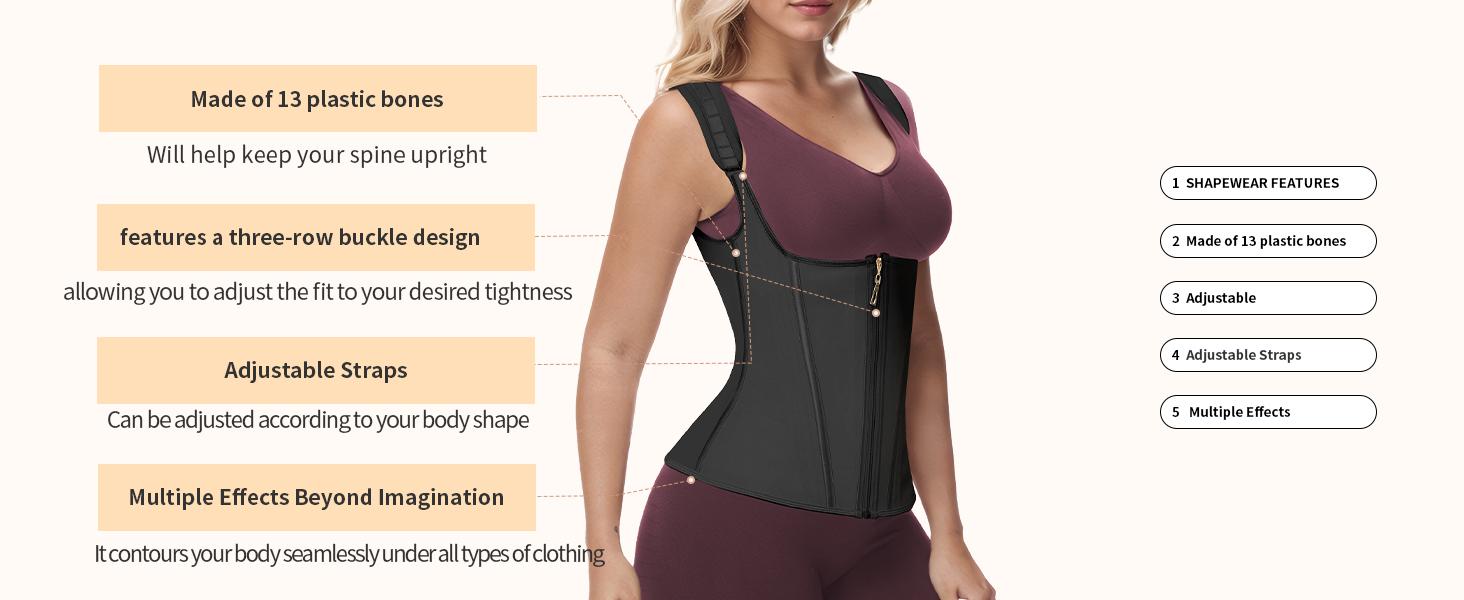 Latex  Waist Trainer for Women Tummy Control Sports Girdle with Adjustable Shoulder Strap and Zipper