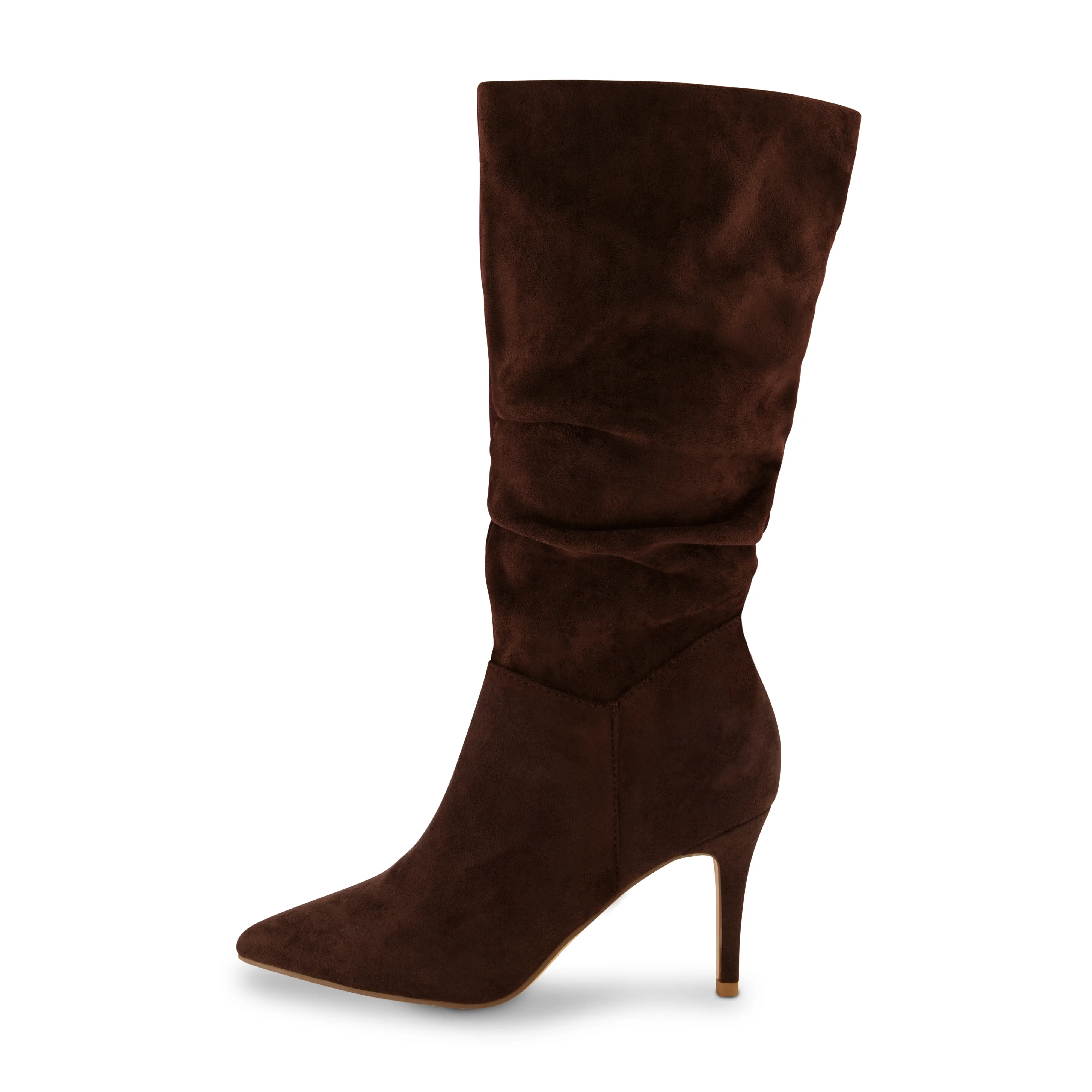 Cushionaire Porsha Slouchy Vegan Suede Mid Calf Scrunch Boot For Women | Pointed Toe Boot With Adjustable Ankle Fit | Stylish Mid Calf Heeled Boots For Dressy Casual Outfits