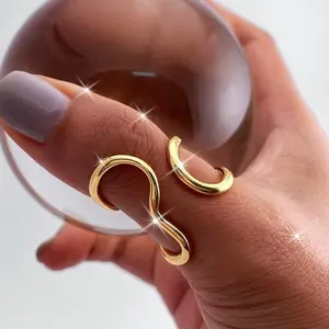 Asymmetrical Adjustable Open Stainless Steel Ring, Minimalist Fashion Band Jewelry, Stylish Daily and Party Accessories for Women