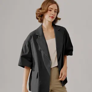Boxy Short-Sleeve Jacket  -Padded shoulder