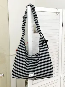 New Korean Style Minimalist Star Crossbody Bag With Black And White Large Capacity Armpit Bag, Versatile Striped Casual Shoulder Bag, Printed Canvas Tote Bag, Large Capacity Pleated Shoulder Strap Crossbody Bag, Daily Casual Shopping Bag