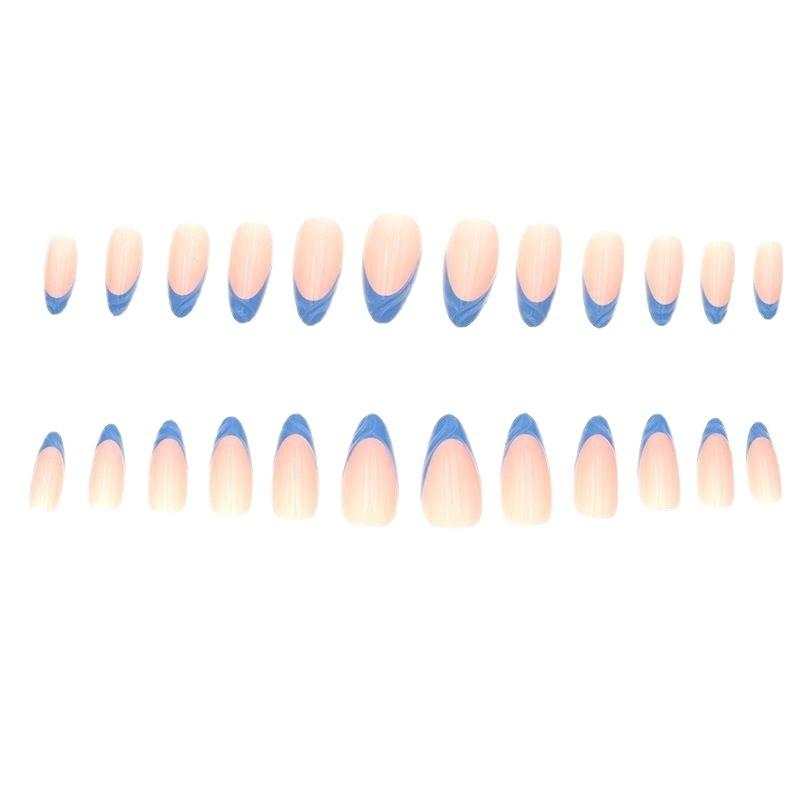 New Cross-Border Hot-Selling Fresh Style Nail Tips 3D Blue French Fish Tail Long Almond Wearable Nails Wholesale
